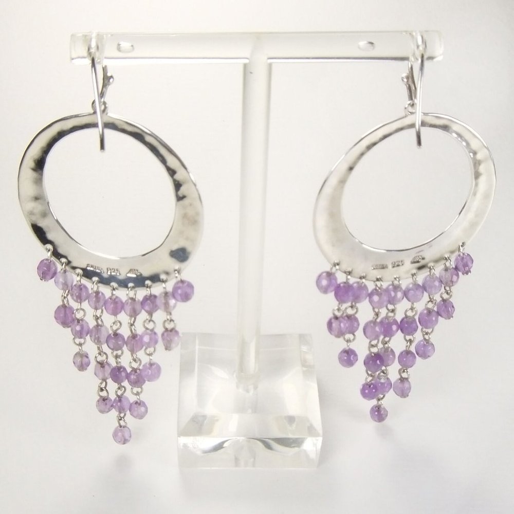 Solid Sterling Silver Chandelier Dangle Earrings with Faceted Amethyst Balls - Picture 2 of 4